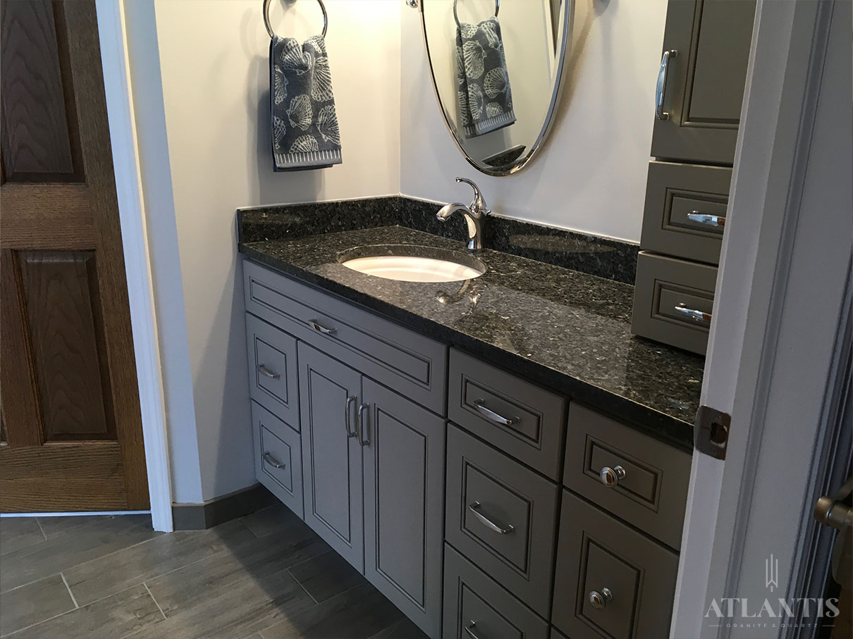 Daltile Blue Pearl Granite Countertop in Arlington Heights, IL bathroom remodel