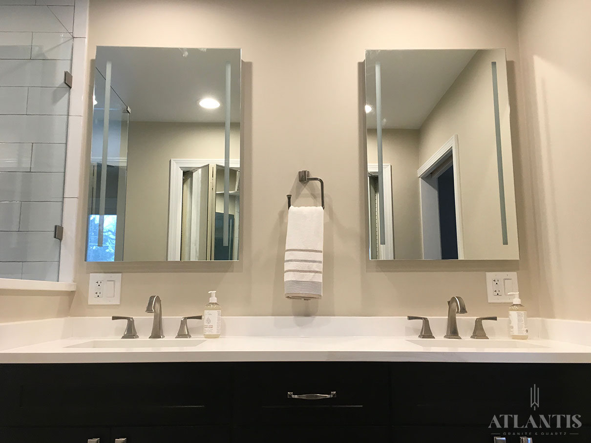 Daltile White Sands Quartz Countertop on Arlington Heights, IL bathroom remodel