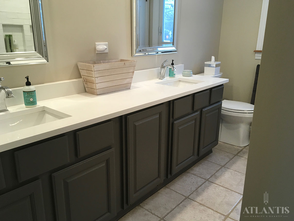 Daltile Avenue White Quartz Countertop in Arlington Heights, IL bathroom remodel