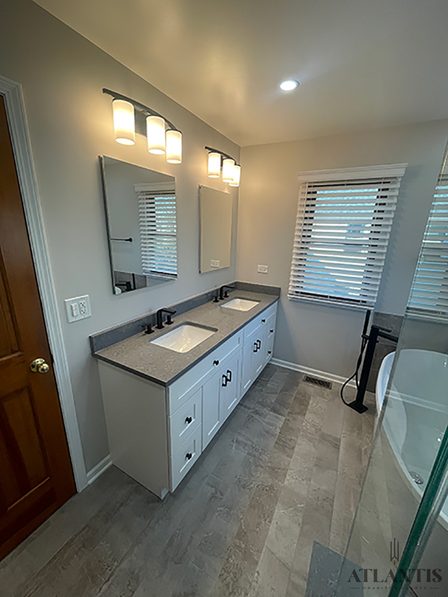 Daltile Armor Grey Quartz Countertop in Buffalo Grove, IL bathroom remodel