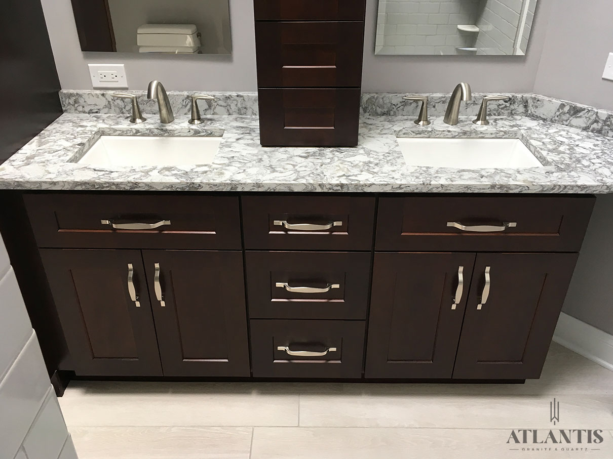Daltile Cameo Pearl Quartz Countertop in Barrington, IL bathroom remodel