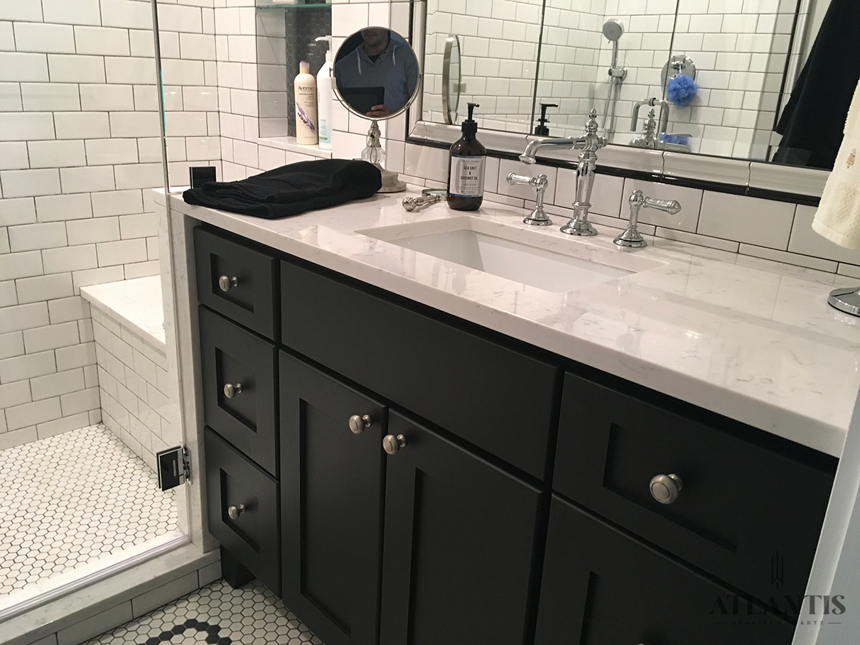 Daltile Carrara Marble Countertop in Evanston, IL bathroom remodel