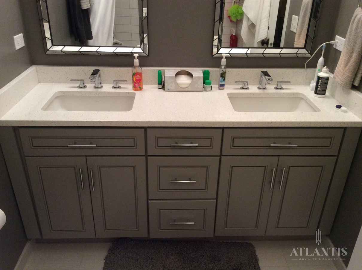 Daltile Chipped Ice Quartz Countertop in Skokie, IL bathroom remodel