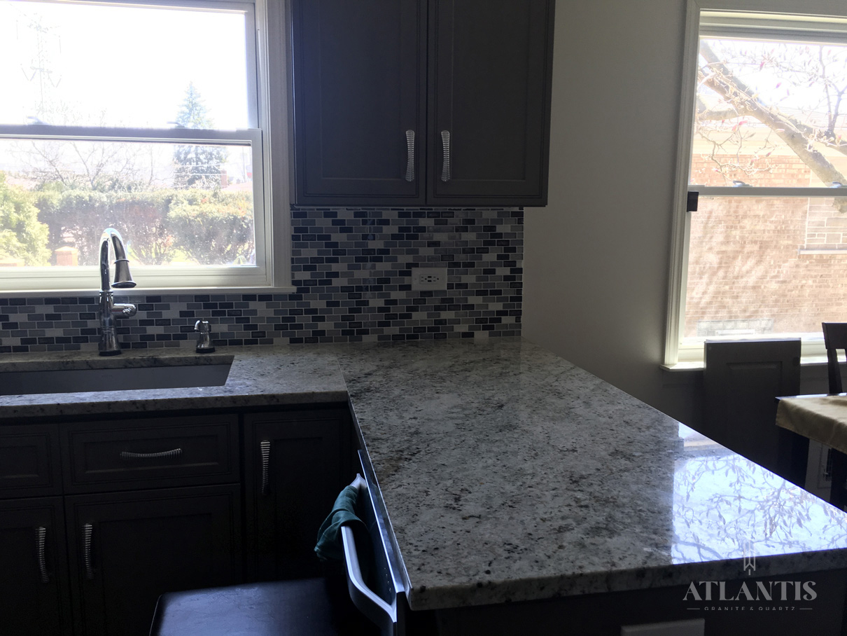 Daltile Cotton White Granite Countertop in Morton Grove, IL kitchen remodel