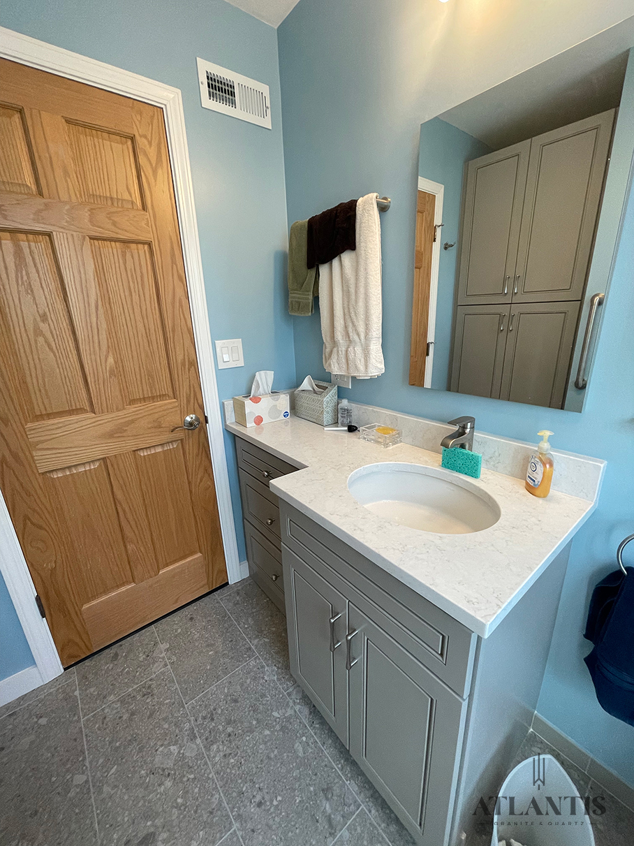 Daltile Golden Gate Quartz Countertop in Skokie, IL bathroom remodel