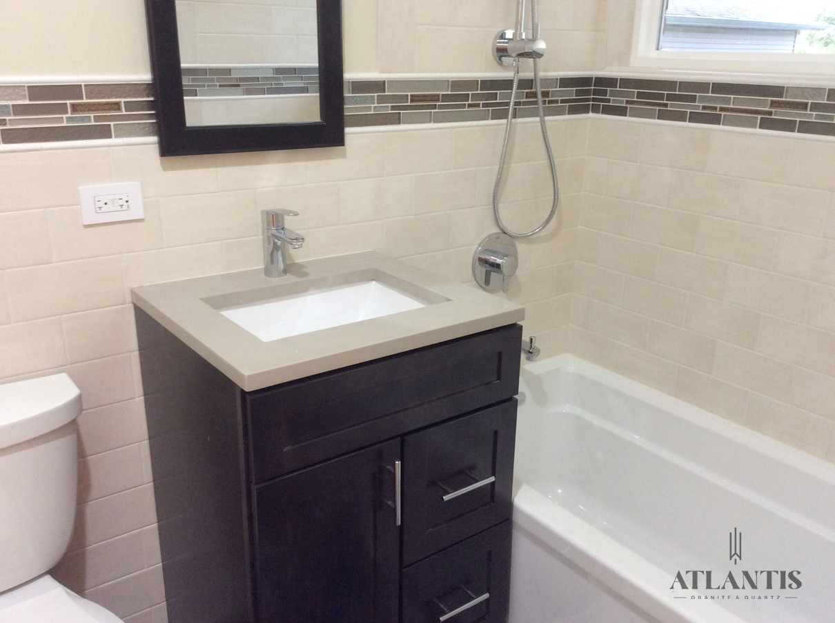 Daltile Gray Quartz Countertop in Morton Grove, IL bathroom remodel
