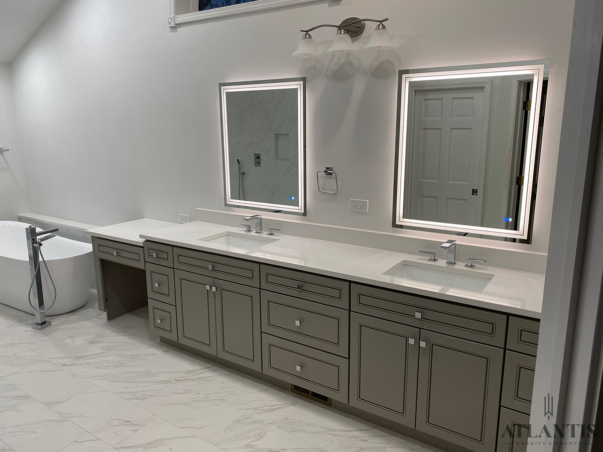 Daltile NQ30 Morning Frost Quartz Countertop Barrington, IL bathroom remodel
