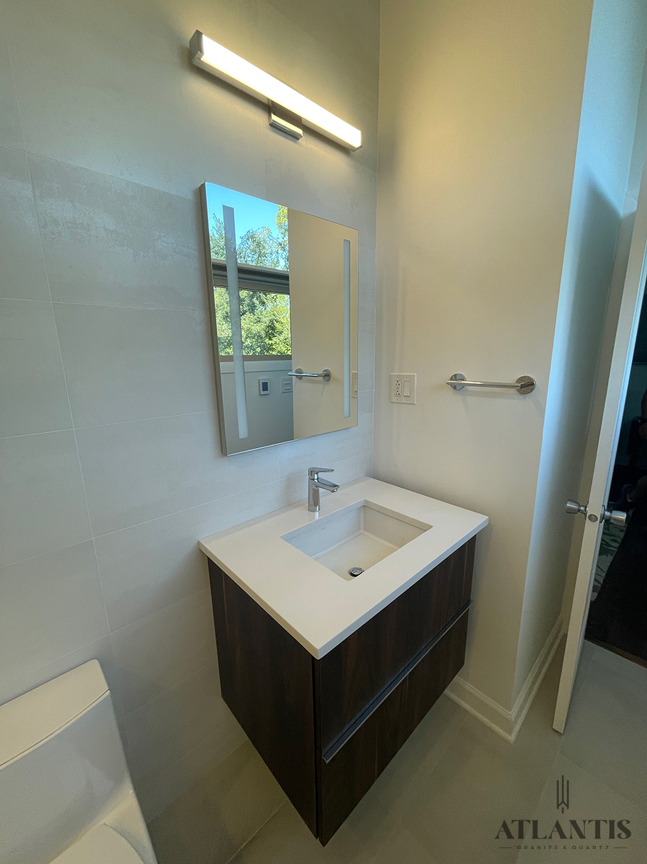 Daltile NQ30 Morning Frost Quartz Countertop Highland Park, IL bathroom remodel