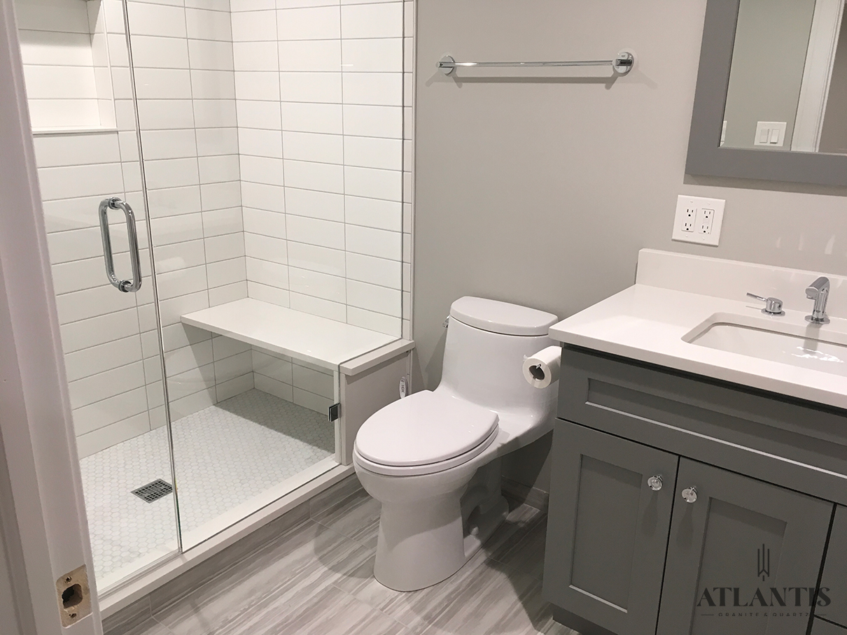 Daltile NQ30 Morning Frost Quartz Countertop in Glenview, IL bathroom remodel