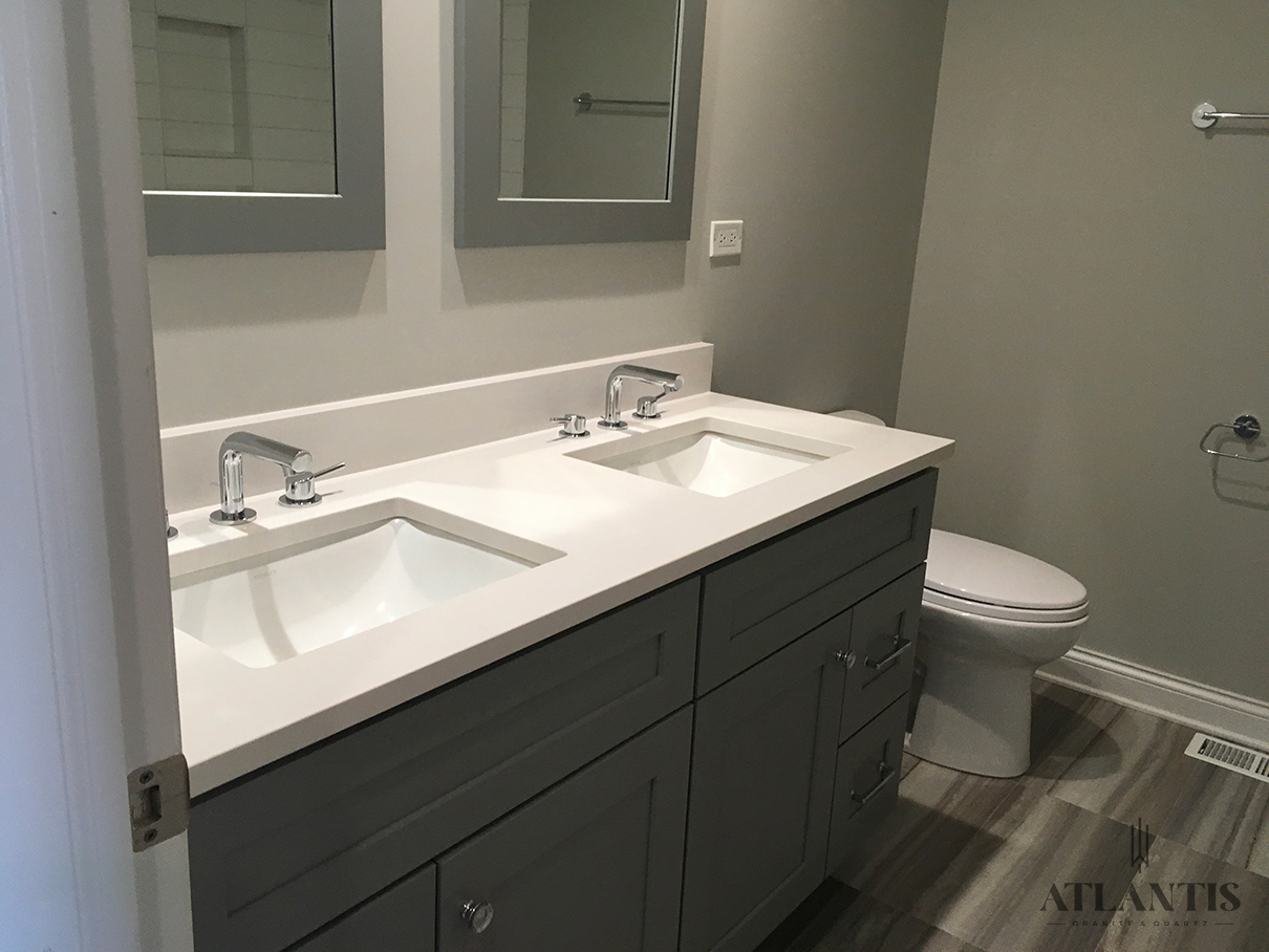 Daltile NQ30 Morning Frost Quartz Countertop in Glenview, bathroom remodel