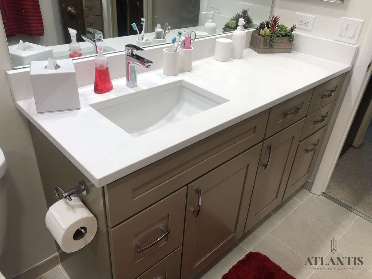 Daltile NQ30 Morning Frost Quartz Countertop in Northbrook, IL Bathroom remodel