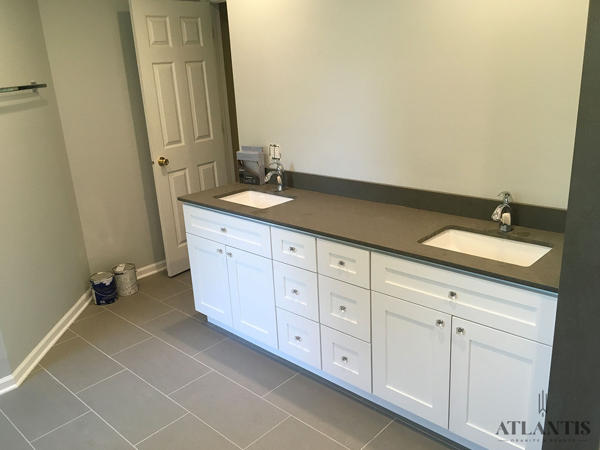 Daltile NQ52 Mercer Gray Quartz Countertop in Buffalo Grove, IL bathroom remodel