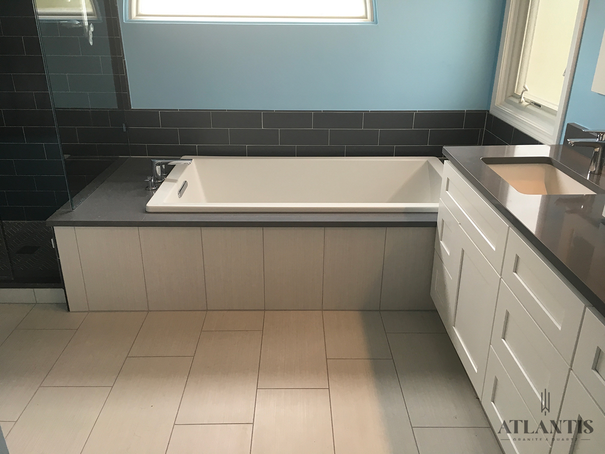 Daltile NQ60 Brushed Flannel Quartz Countertop in Lake Zurich, IL bathroom remodel