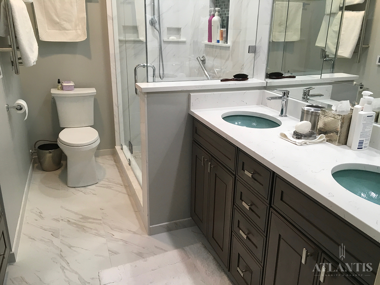 Daltile NQ75 Luminesce Quartz Countertop in Highland Park, IL bathroom remodel