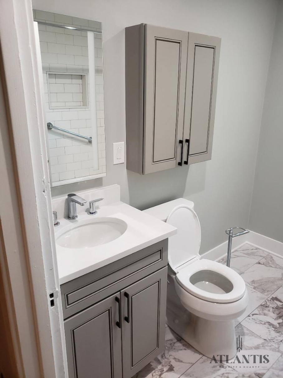 Daltile_NQ97_White_Sand_Quartz_Countertop_Wilmette_400 Daltile NQ97 White Sand Quartz Countertop in Wilmette, IL bathroom remodel