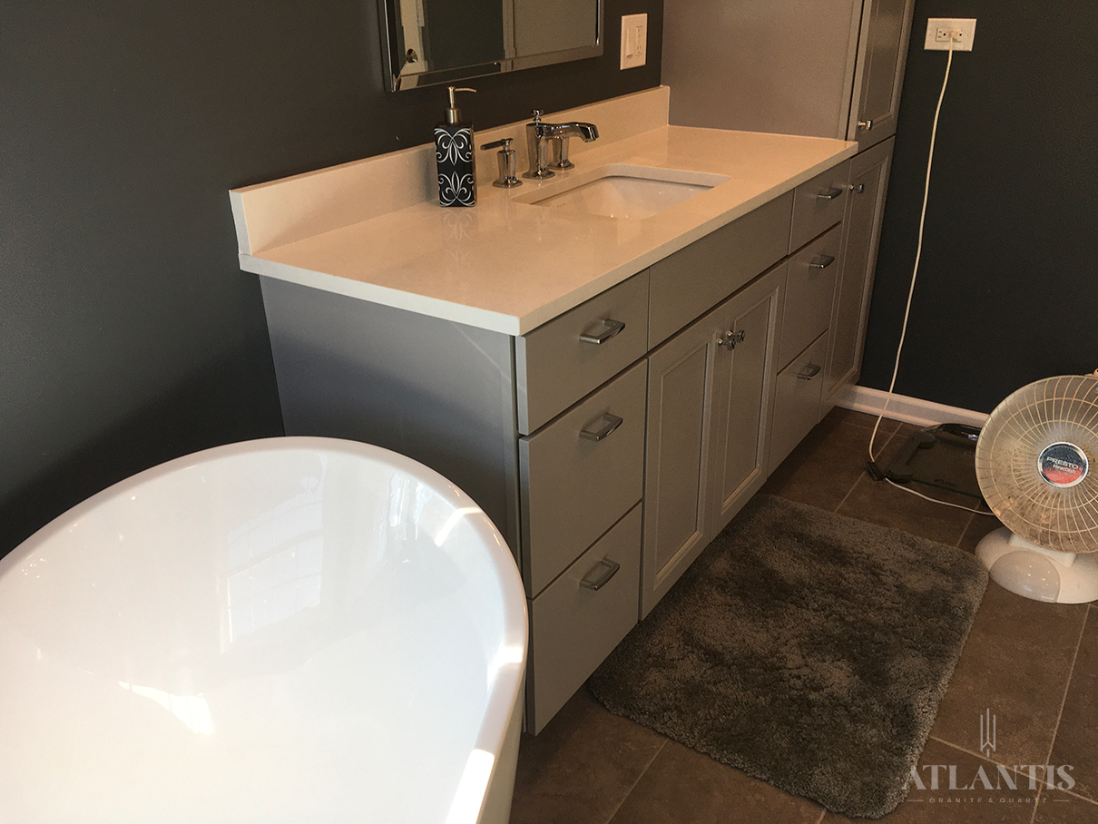 Daltile NQ97 White Sands Quartz Countertop in Lake Zurich, IL bathroom remodel