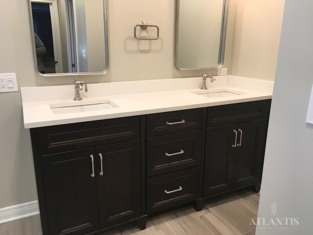 Daltile NQ97 White Sands Quartz Countertop in Libertyville, IL bathroom remodel