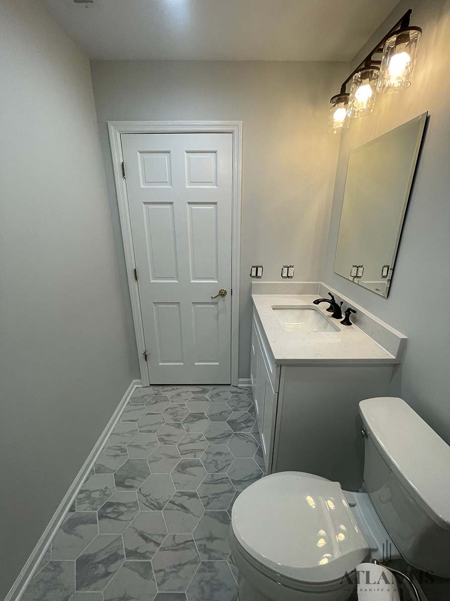 Daltile OQ27 Jasmine White Quartz Countertop in Libertyville, IL bathroom remodel