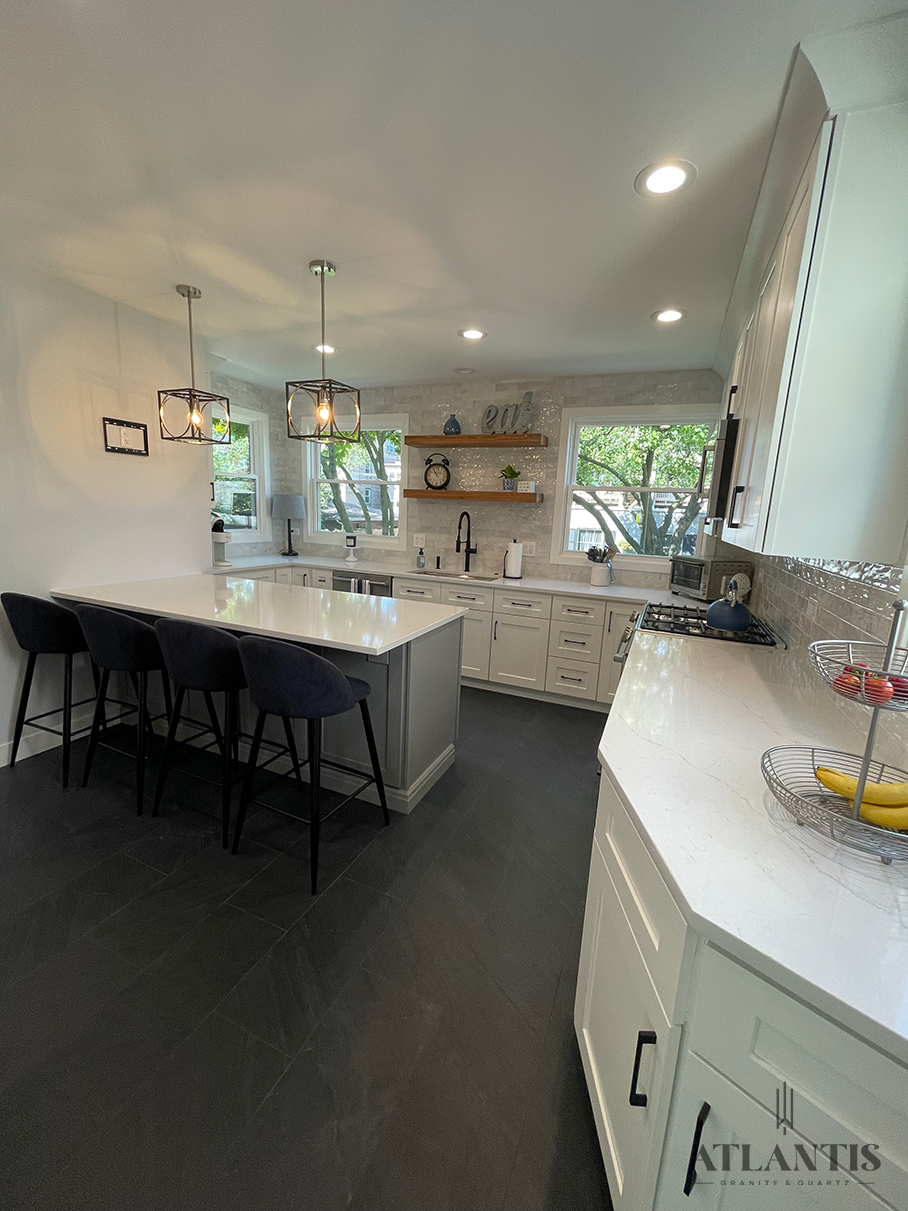 Daltile OQ55 Valor White Quartz Countertop in Chicago, IL kitchen remodel