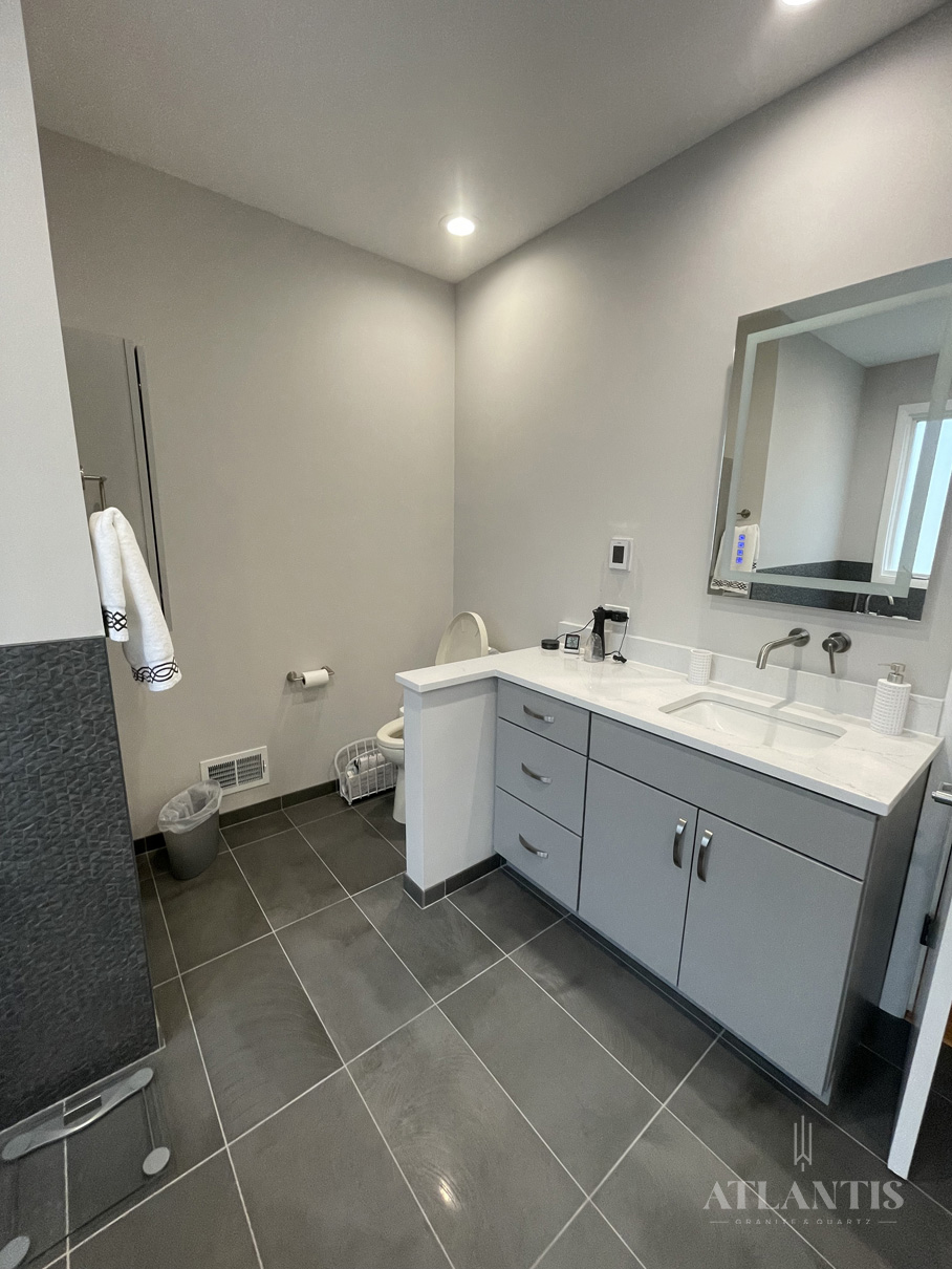 Daltile OQ55 Valor White Quartz Countertop in Northbrook, IL bathroom remodel