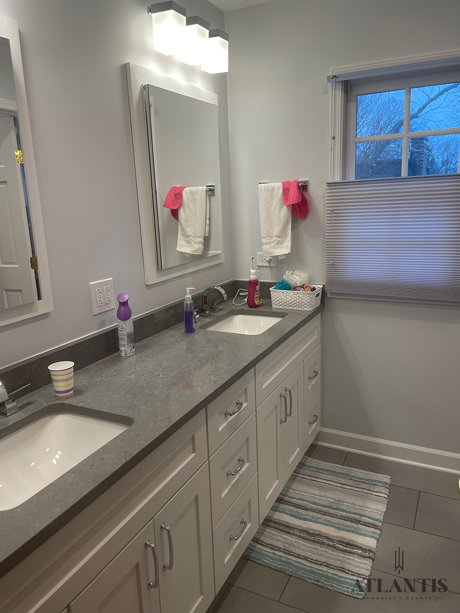 Daltile OQ58 Armor Grey Quartz Countertop in Glenview, IL bathroom remodel