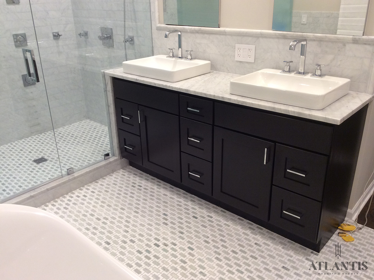 Daltile Premium Carrara Marble Countertop in Evanston, IL bathroom remodel