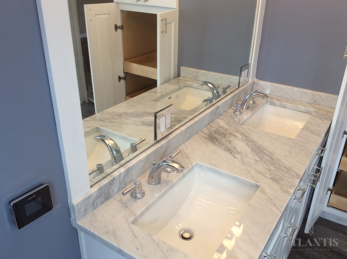 Daltile Premium Carrera Marble Countertop in Lincolnshire, IL bathroom remodel