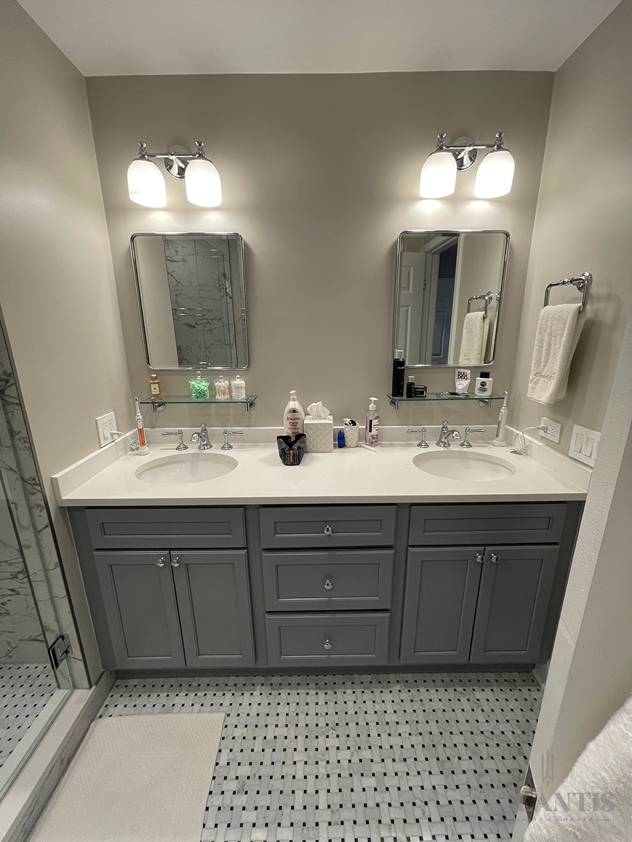 Daltile White Quartz Countertop master bath in Chicago, IL bathroom remodel