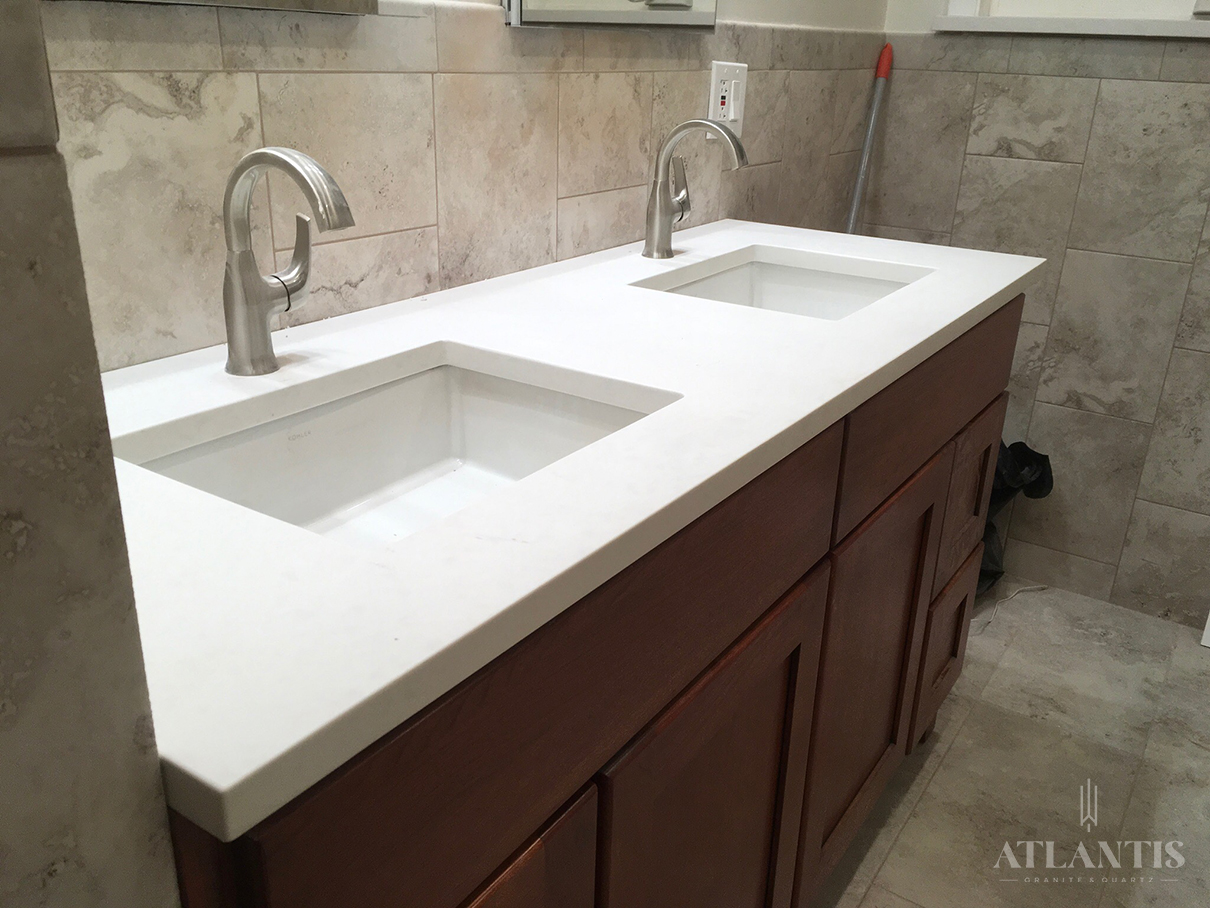 Daltile White Sand Quartz Countertop in Chicago, IL bathroom remodel
