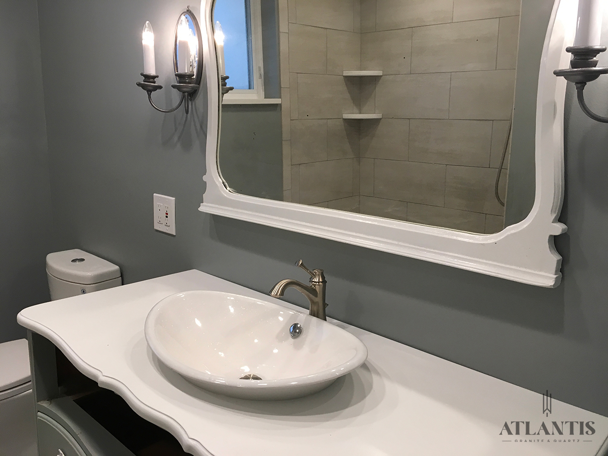 Daltile White Sand Quartz Countertop in Evanston, IL bathroom remodel