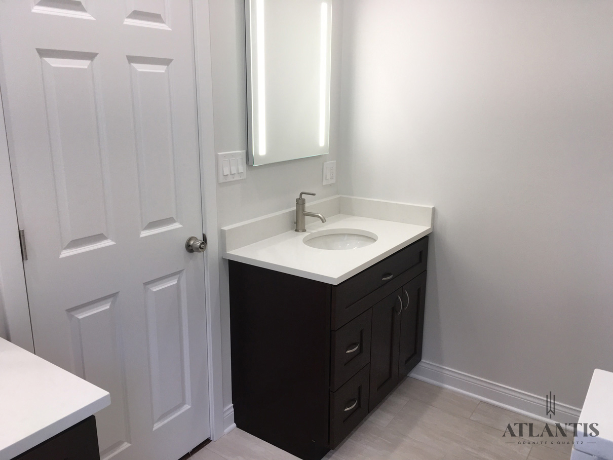 Daltile White Sand Quartz Countertop in Lincolnshire, IL bathroom remodel