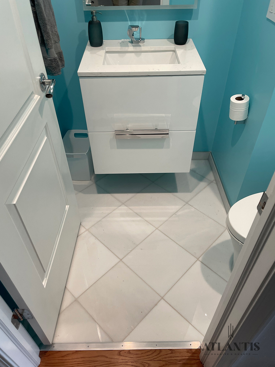 Madeli White Carrara Quartzstone Countertop in Vernon Hills, IL bathroom remodel