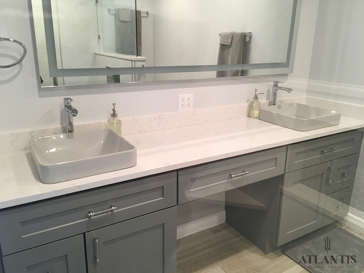 Daltile NQ30 Morning Frost Quartz Countertop in Hoffman Estates, IL bathroom remodel