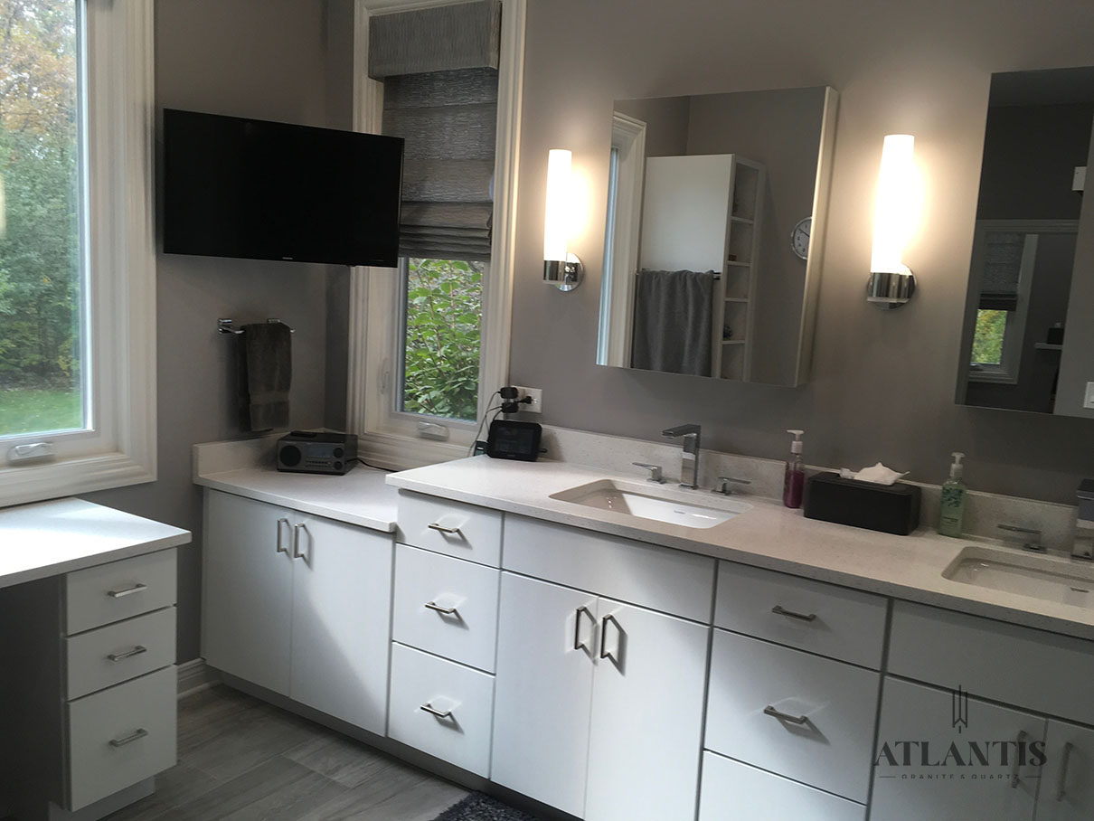 Daltile NQ66 Fresh Linen Quartz Countertop in Riverwoods by Atlantis Granite & Quartz